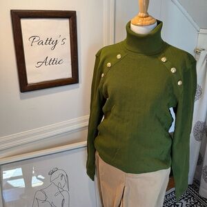 Express Olive Turtleneck Sweater with Button Details